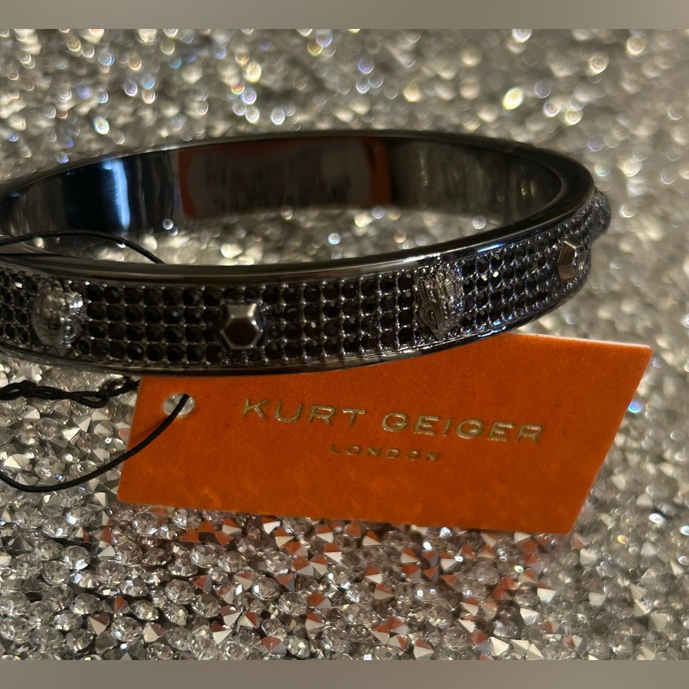 Kurt Geiger Black Silver Crystal Bangle Bracelet Push Lock NWT